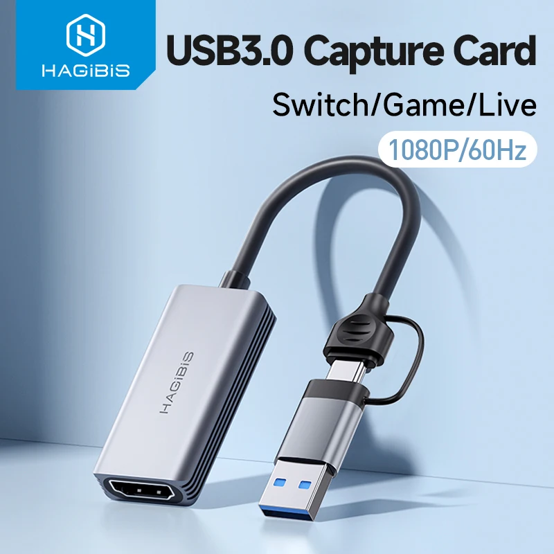 Hagibis USB 3.0 Video Capture Card HDMI-compatible to USB/Type-C Game Grabber Record MS2130 for Switch Xbox PS4/5 Live Broadcast