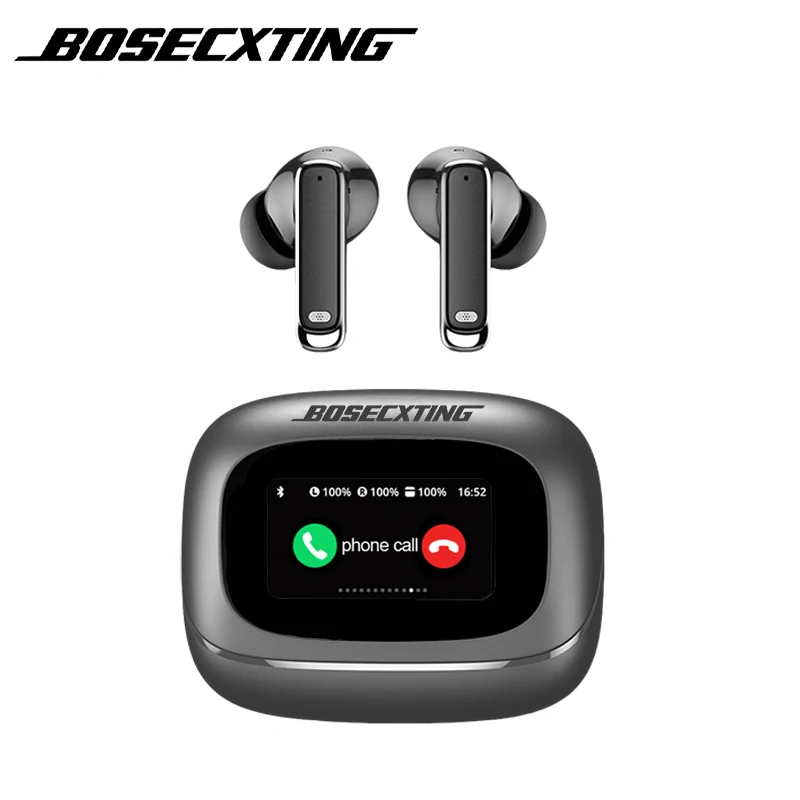 BOSECXTING TOUR PRO6 TWS Wireless Bluetooth Earphones Smart Touch Screen ANC Active Noise Cancellation Earbud Heavy Bass Earbuds