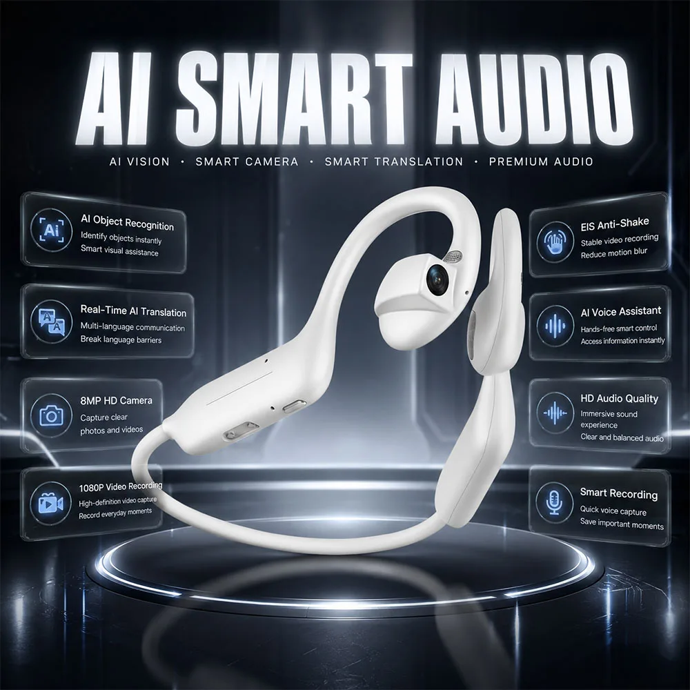 1080P UHD Bluetooth Earphones 800W Camera Portable Smart Translation Earbuds Outdoor Music Comfortable Wearing Headphones