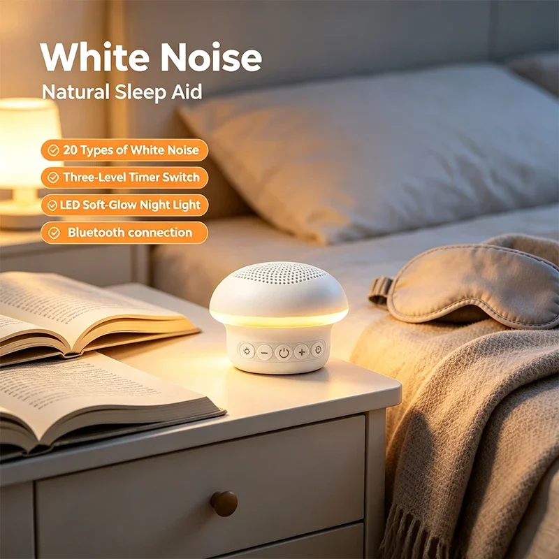 Mini Bluetooth Speaker with LED Night Light White Noise Sleep Aid 20 Natural Sounds 3 Gear Timer Portable Relax Device