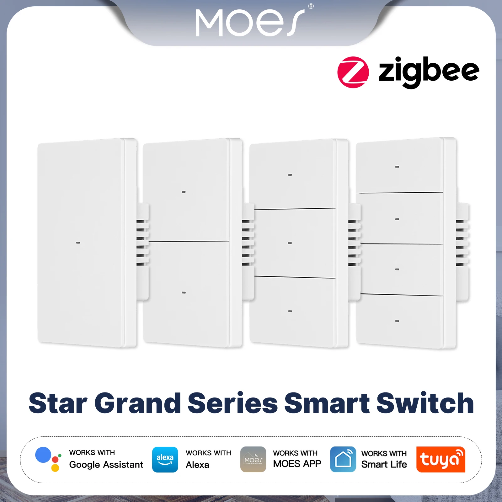 MOES Tuya Zigbee Smart Wall Light Switch Star Grand Series US Push Button APP Remote Voice Control Work With Alexa Google Home